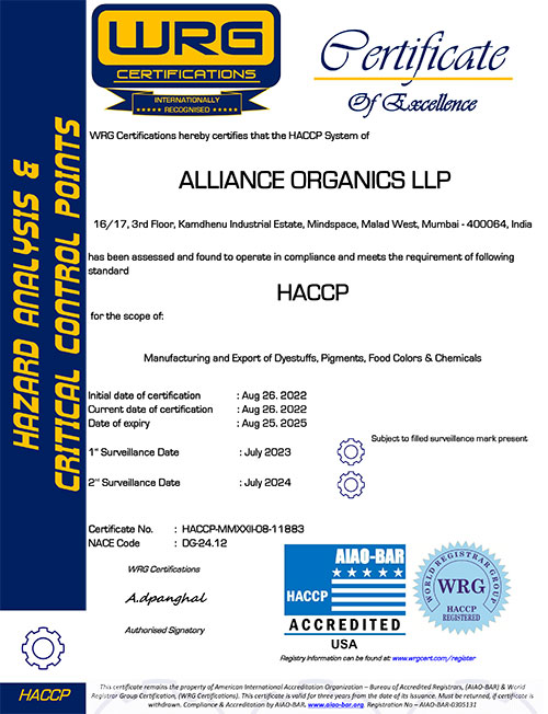Alliance Organics LLP Quality Manufacturer Supplier - HACCP Certification
