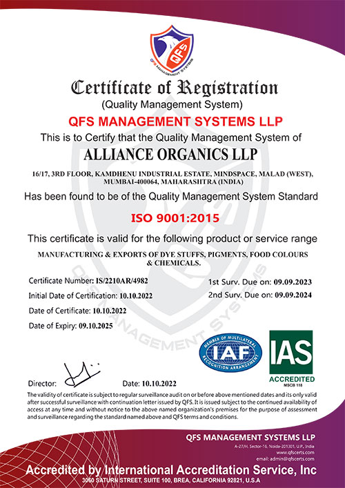 Alliance Organics LLP Quality Manufacturer Supplier - ISO 90012015 Certification