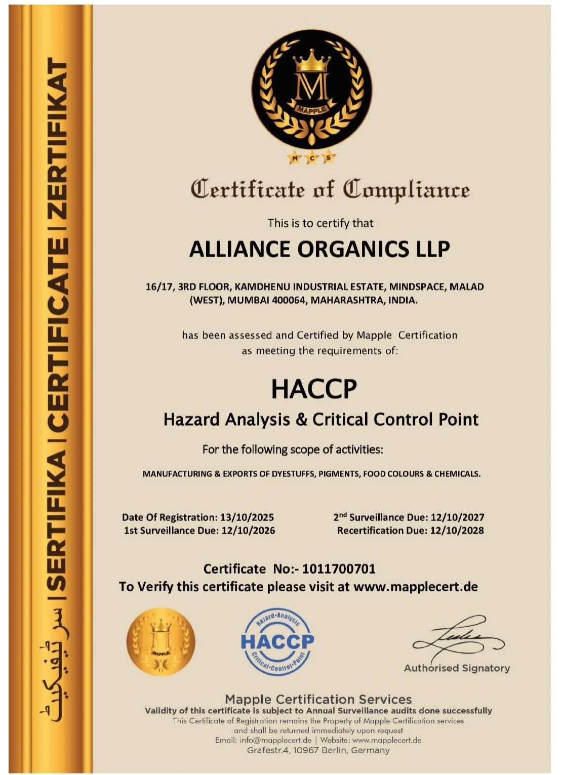 HACCP Certificate New